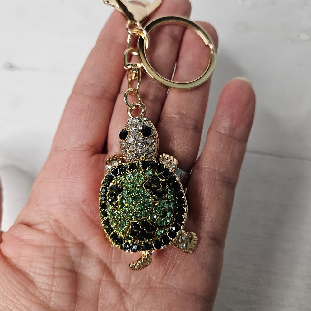 Green  Rhinestone Turtle Keychain Bag Purse Charm